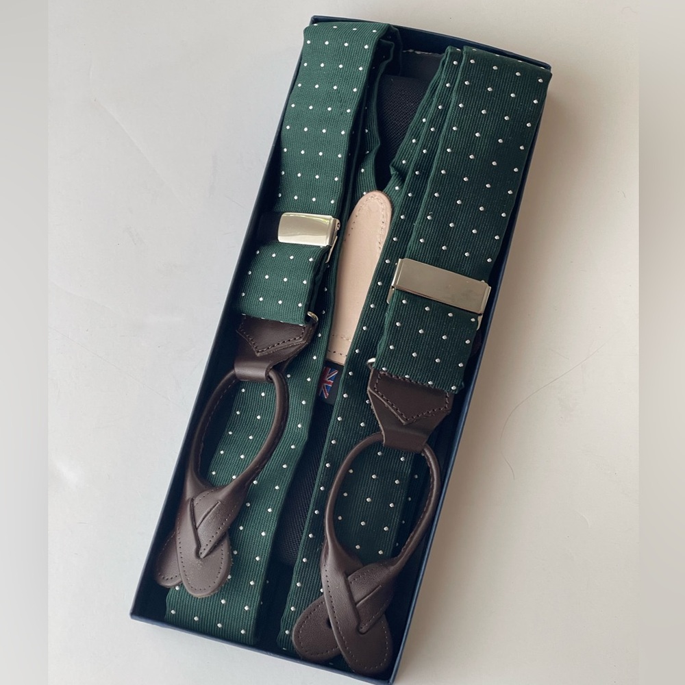 Albert Thurston Forest Green Pin Dot Suspenders Braces England 35MM